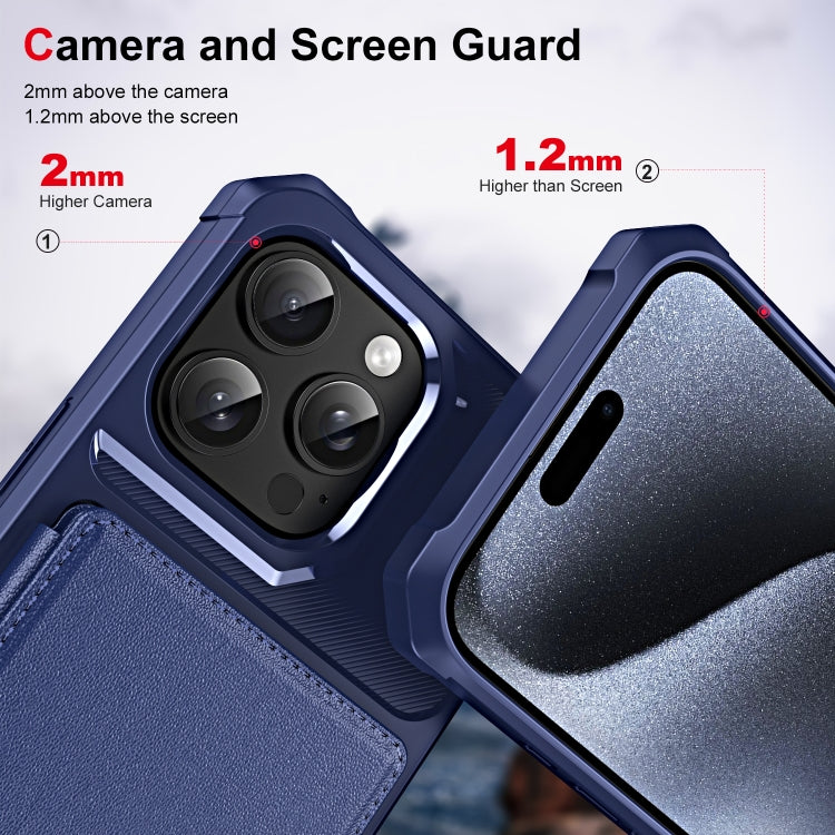 For iPhone 16 Pro ENKAY Hat-Prince Card Slot Wallet TPU Back Leather Phone Case with Lens Film(Dark Blue) - iPhone 16 Pro Max Cases by ENKAY | Online Shopping UK | buy2fix