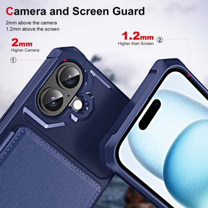 For iPhone 16 Plus ENKAY Hat-Prince Card Slot Wallet TPU Back Leather Phone Case with Lens Film(Dark Blue) - iPhone 16 Plus Cases by ENKAY | Online Shopping UK | buy2fix