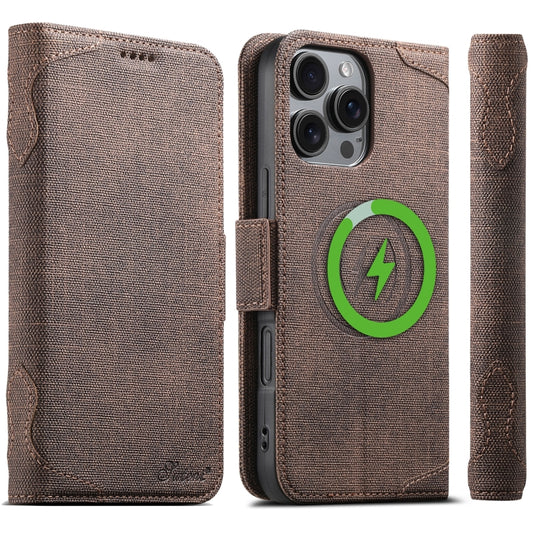 For iPhone 16 Pro Max Suteni J07 Multi-functional Horizontal MagSafe Denim Leather Phone Case(Brown) - iPhone 16 Pro Max Cases by Suteni | Online Shopping UK | buy2fix