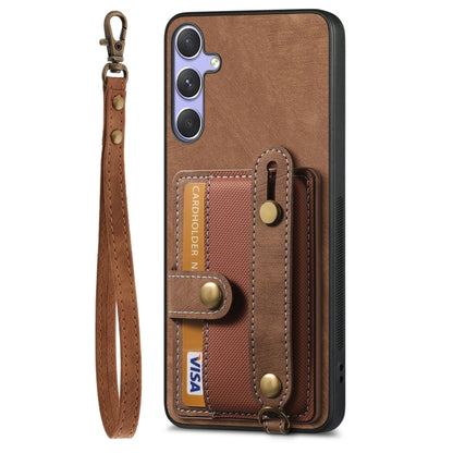 For Samsung Galaxy S25 5G Retro Cross Wristband Wallet Leather Back Phone Case(Brown) - Galaxy S25 5G Cases by buy2fix | Online Shopping UK | buy2fix