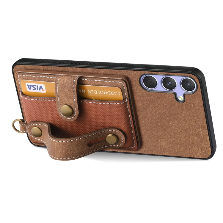 For Samsung Galaxy S25 5G Retro Cross Wristband Wallet Leather Back Phone Case(Brown) - Galaxy S25 5G Cases by buy2fix | Online Shopping UK | buy2fix