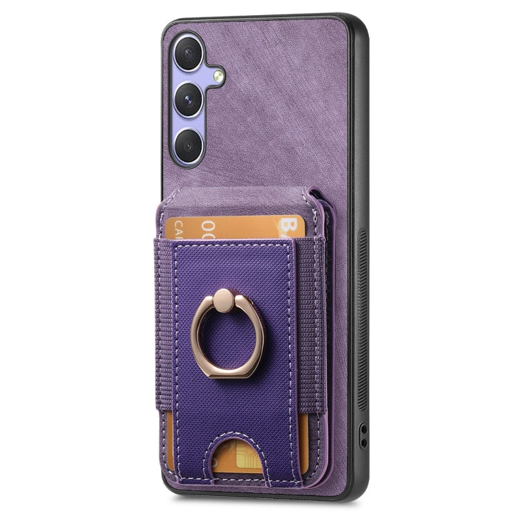 For Samsung Galaxy S25+ 5G Retro Splitable Magnetic Stand Card Bag Leather Phone Case(Purple) - Galaxy S25+ 5G Cases by buy2fix | Online Shopping UK | buy2fix