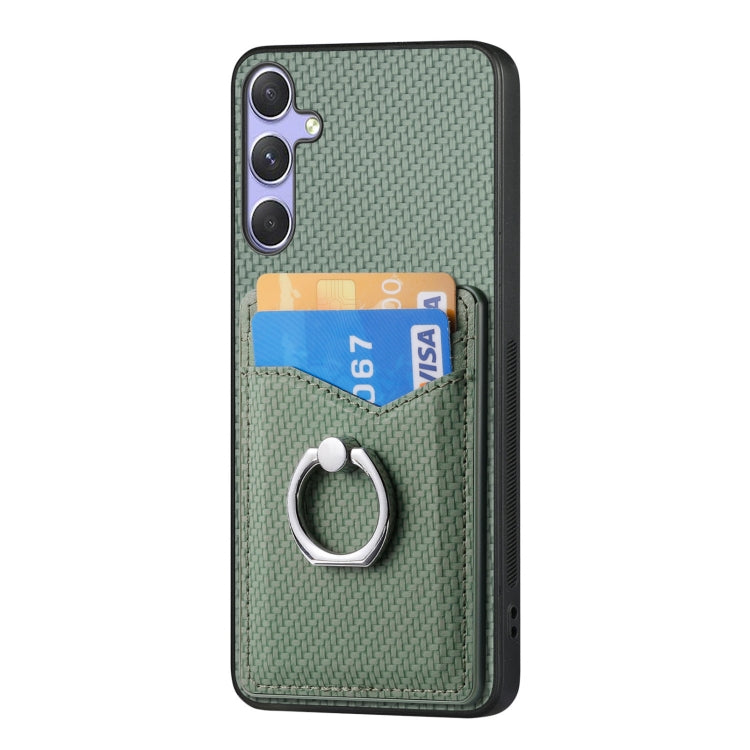 For Samsung Galaxy S25 5G Carbon Fiber Card Wallet Ring Phone Case(Green) - Galaxy S25 5G Cases by buy2fix | Online Shopping UK | buy2fix