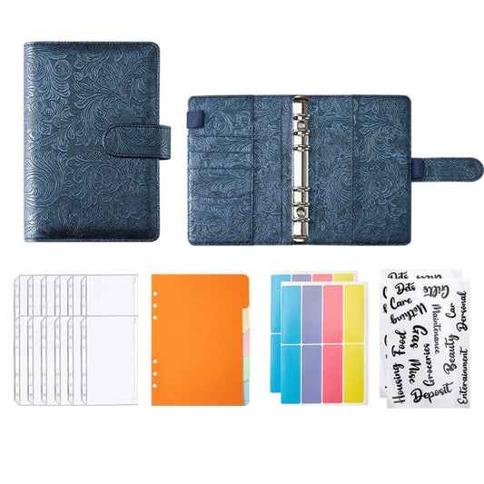 A6 YMX-007 PU Leather Budget Binder Notebook Embossed Model Handbook(Dark Blue) - Notebooks by buy2fix | Online Shopping UK | buy2fix