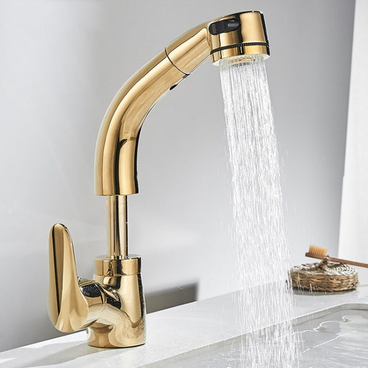 All-Copper Body Pull-Out Hot & Cold Water Faucet Liftable Washbasin Universal Faucet(Golden) - Faucets & Accessories by buy2fix | Online Shopping UK | buy2fix