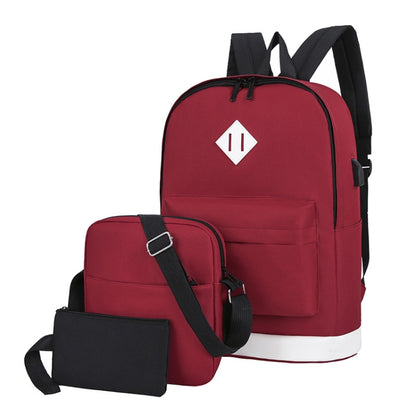 3 in 1 College Style Casual Backpack Student USB Charging Backpack(Red) - Double-shoulder Bags by buy2fix | Online Shopping UK | buy2fix