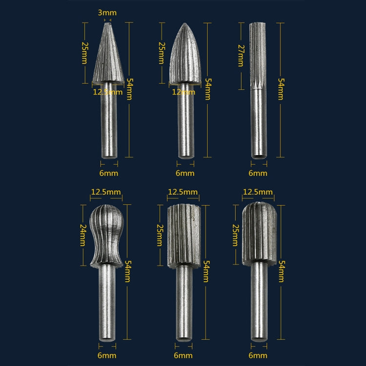 Hard High Carbon Steel Rotary Carving Knife Abrasive Processing Grinding Head Set(6pcs/set) - Burin &Cutting Knife by buy2fix | Online Shopping UK | buy2fix