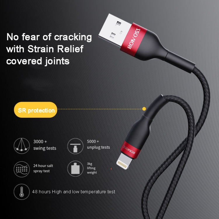 ROMOSS  CB12B 2.4A 8 Pin Fast Charging Cable For IPhone / IPad Data Cable 1m(Red Black) - Normal Style Cable by ROMOSS | Online Shopping UK | buy2fix