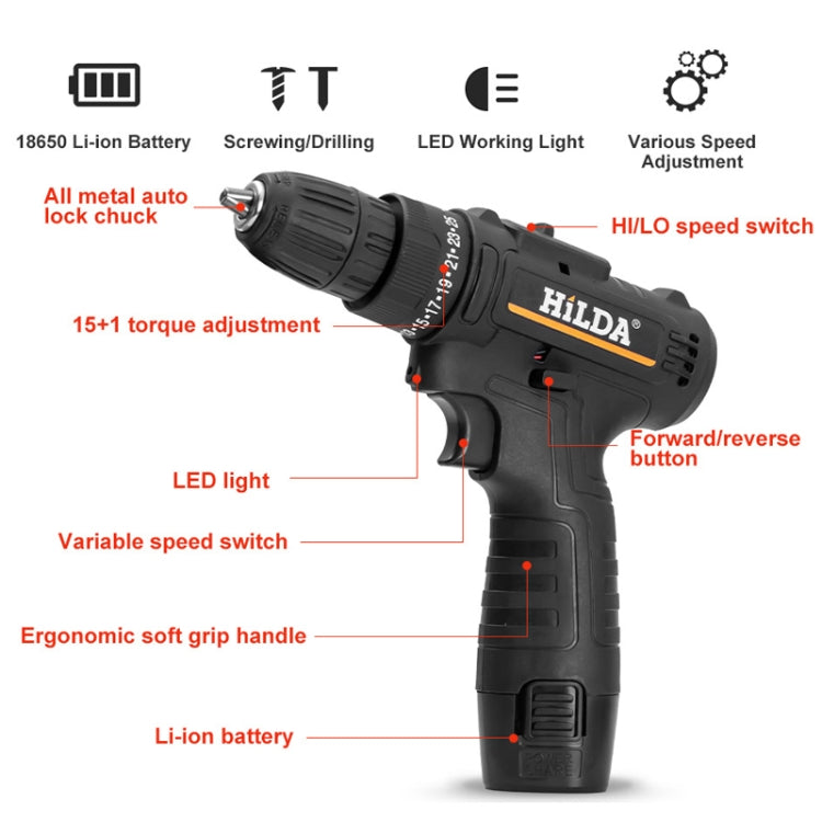 HILDA Home Power Drill 12V Li-Ion Drill With Charger And Battery, UK Plug, Model: Carton Packing - Drill & Drill Bits by HILDA | Online Shopping UK | buy2fix