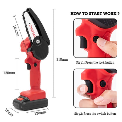 HILDA Rechargeable Cordless Mini Electrical Chain Saw Logging Tools Plastic Package, Model: EU Plug With 1 Battery Red - Electric Saws & Accessories by HILDA | Online Shopping UK | buy2fix