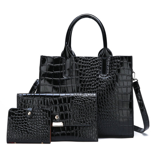 3-in-1 Women Handbag Simple Versatile Crocodile Pattern Large Shoulder Bag(Black) - Handbags by buy2fix | Online Shopping UK | buy2fix
