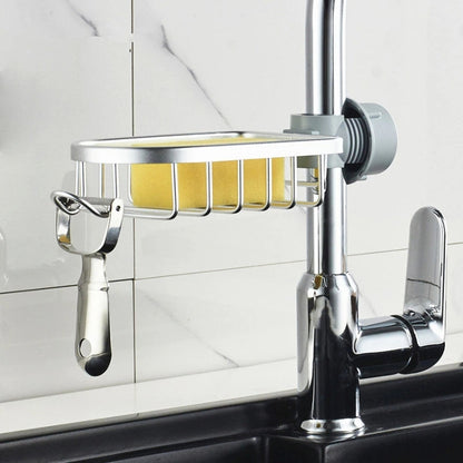 Kitchen Faucet Shelf No-Punch Sink Rag Drainage Basket Sponge Drainage Storage Rack, Style: B Silver - Shelf by buy2fix | Online Shopping UK | buy2fix