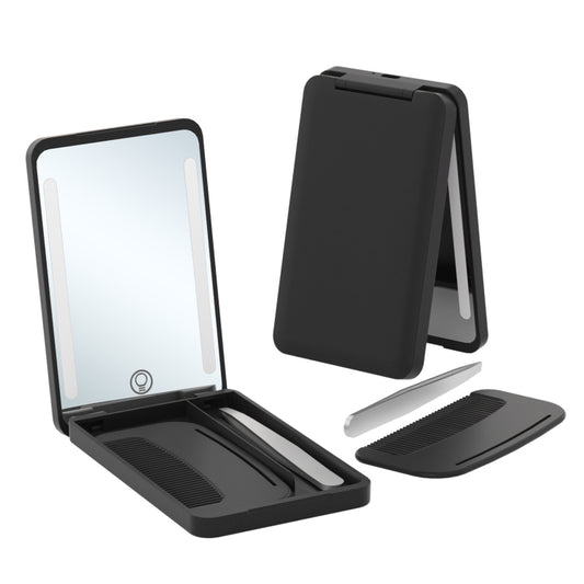 LED Cosmetic Mirror Rechargeable Smart Fill Light Travel Portable Set(Black) - Mirror by buy2fix | Online Shopping UK | buy2fix
