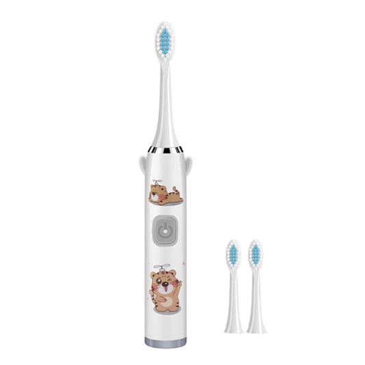 USB Charging Fully Automatic Ultrasonic Cartoon Children Electric Toothbrush, Color: White with 3 Heads - Toothbrushes by buy2fix | Online Shopping UK | buy2fix