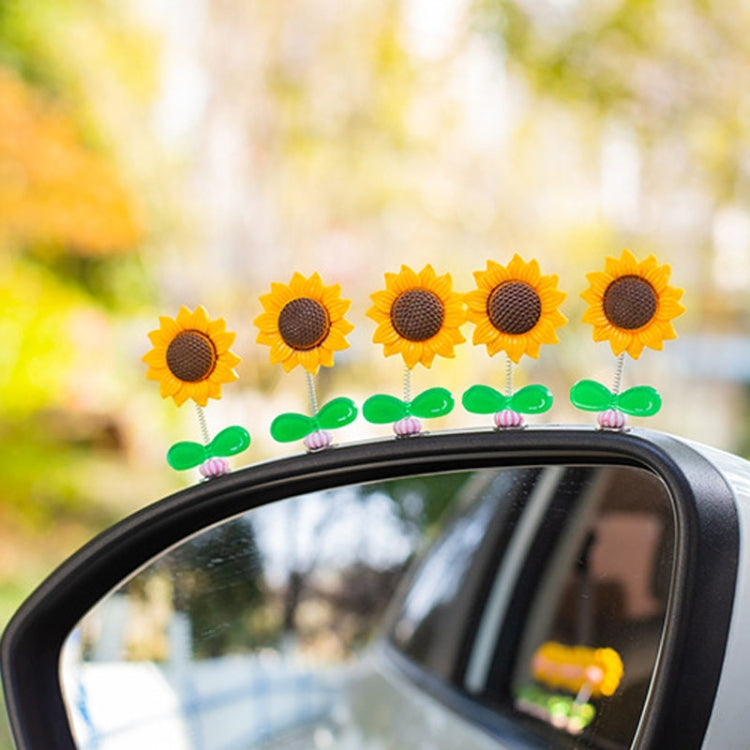 5pcs /Set Cute Sunflower Car Ornament Car Center Console Shaking Flowers Decoration, Style: A Model Green Leaves - Ornaments by buy2fix | Online Shopping UK | buy2fix