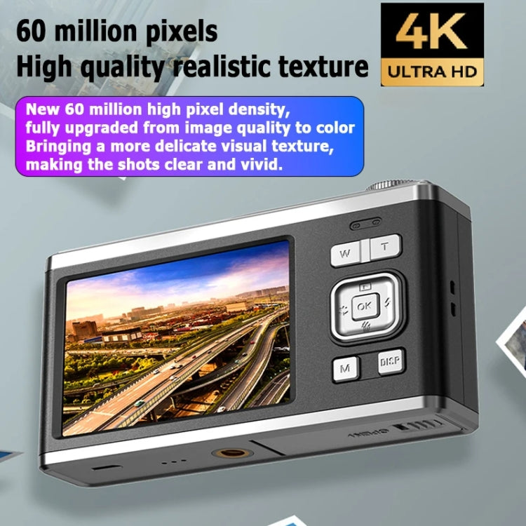 4K HD Optical Zoom Digital Camera 60MP Dual Screen Selfie Camera, No Memory(Silver) - Video Cameras by buy2fix | Online Shopping UK | buy2fix