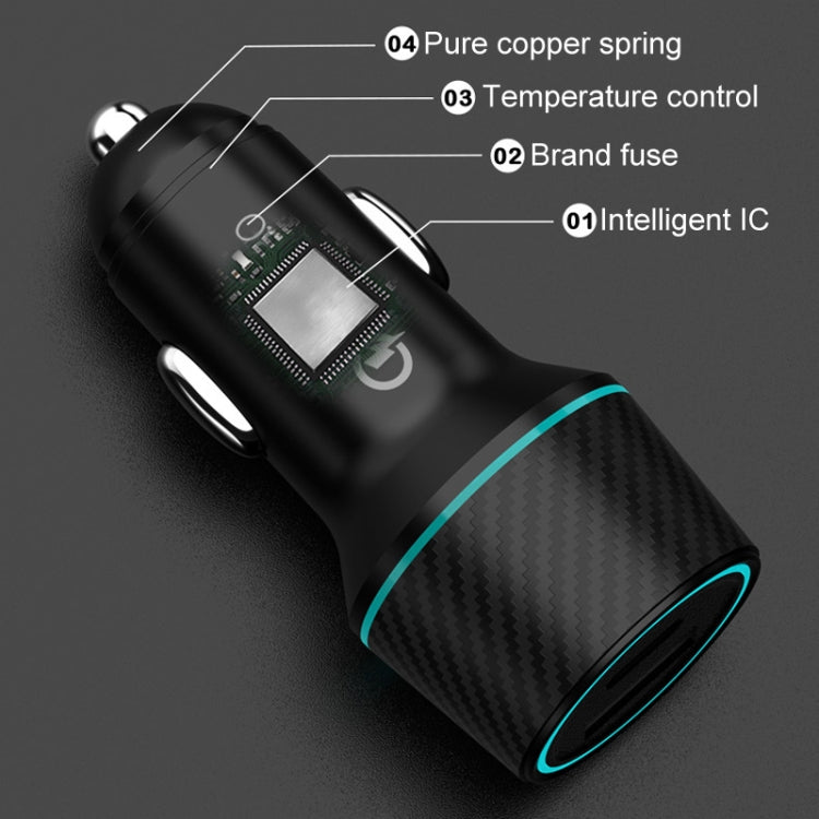 QIAKEY Dual Fast Charging Charger One To Two Cigarette Lighter, Size: TH215 43W(Black) - Car Charger by QIAKEY | Online Shopping UK | buy2fix