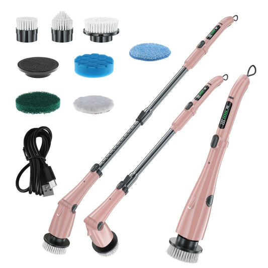 Multifunctional Long and Short Dual Purpose Electric Cleaning Brush Kitchen Bathroom Window Floor Brush(Rose Gold) - Sponges, Cloths & Brushes by buy2fix | Online Shopping UK | buy2fix