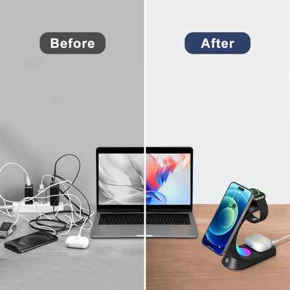 T17 3-in-1 RGB Atmosphere Light MagSafe Phone Watch Earphone Wireless Charger, Color: Black with  UK Plug - Wireless Charger by buy2fix | Online Shopping UK | buy2fix