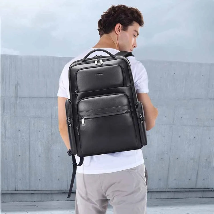 Bopai 61-98611 Large-capacity Waterproof First-layer Cowhide Laptop Backpack With USB+Type-C Port(Black) - Backpack by Bopai | Online Shopping UK | buy2fix