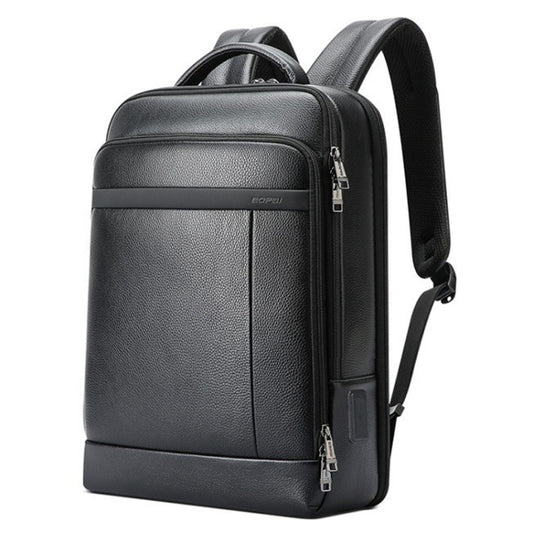 Bopai 61-120761 Large-capacity First-layer Cowhide Business Laptop Backpack With USB+Type-C Port(Black) - Backpack by Bopai | Online Shopping UK | buy2fix