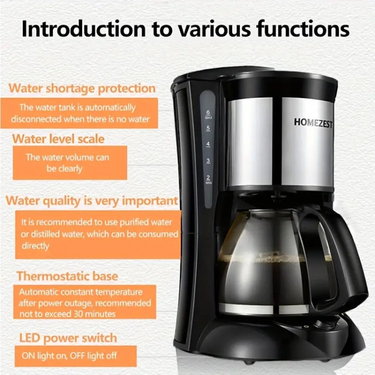 HOMEZEST 600W 0.65L  Automatic Drip Coffee Maker with Glass Carafe 2-6 Cup Capacity(323 Black EU Plug) - Coffee Tools by HOMEZEST | Online Shopping UK | buy2fix