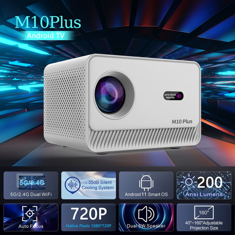 M10 Plus 1280x720P Projector 2.4G / 5G WIFI Bluetooth 5.2 Android 11 System Home Cinema US Plug - Mini Projector by buy2fix | Online Shopping UK | buy2fix