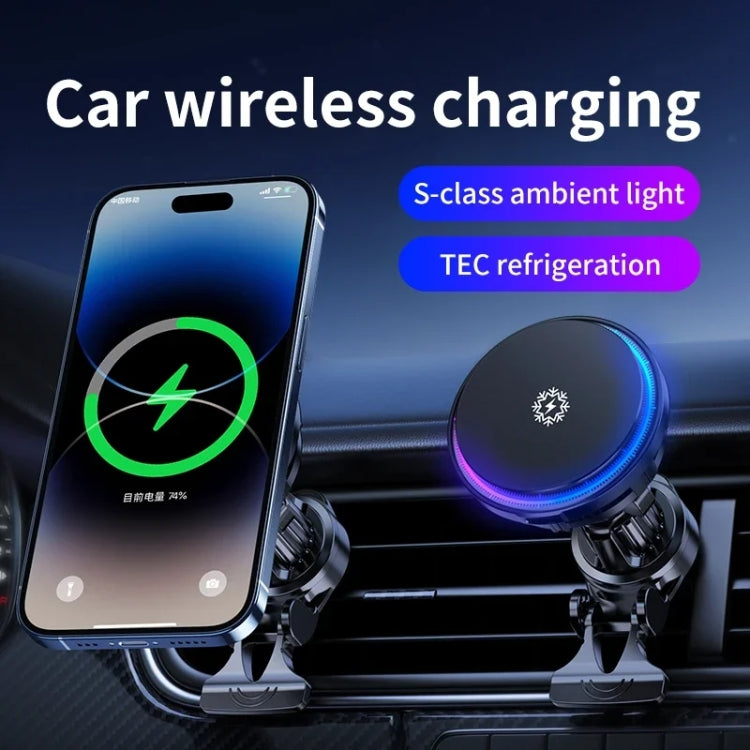 15W Car Wireless Charger Semiconductor Heat Dissipation Mobile Phone Holder RGB Light(Black) - Wireless Charger Holders by buy2fix | Online Shopping UK | buy2fix