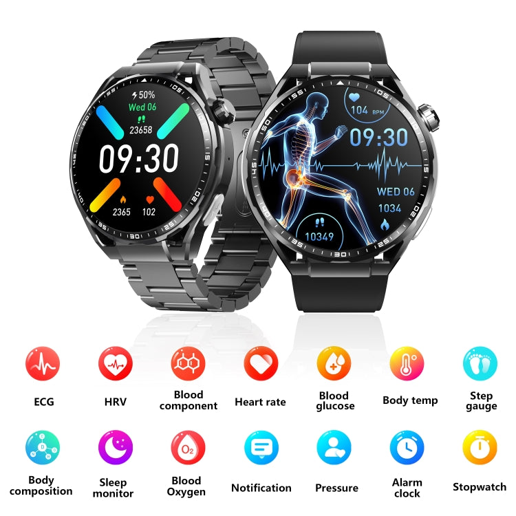 F200 Smart Health Watch ECG Electrocardiogram Blood Sugar Monitoring 1.55 Inch Round Screen, Color: Black Milan - Smart Watches by buy2fix | Online Shopping UK | buy2fix