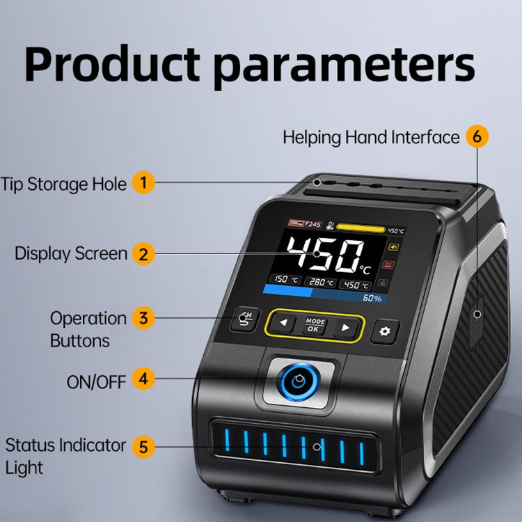 FNIRSI 200W Intelligent Constant Temperature Electric Soldering Iron Station, Set: US Plug F245 Upgrade 6 Heads - Electric Soldering Iron by FNIRSI | Online Shopping UK | buy2fix