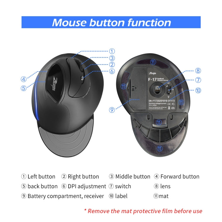 ZELOTES F17 6-buttons Vertical Grip Ergonomic Wireless Mouse(Black) - Wireless Mice by ZELOTES | Online Shopping UK | buy2fix