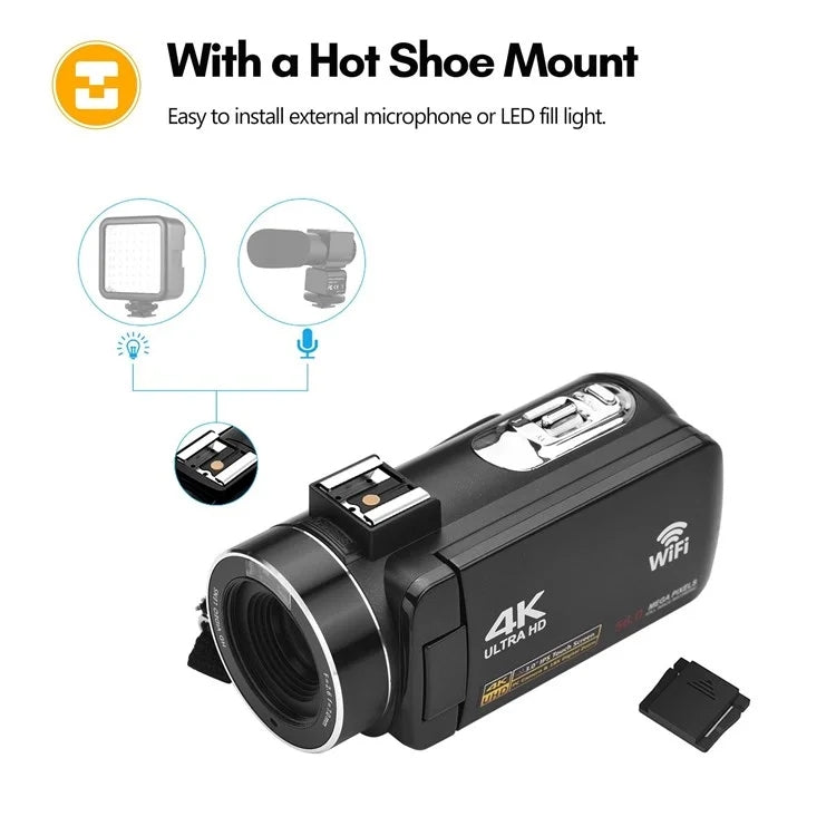 4K  Digital Video Camera 3 Inch IPS Touch Screen 56MP 18X Digital Zoom WiFi Camcorder, Spec: Set 1 - Video Cameras by buy2fix | Online Shopping UK | buy2fix