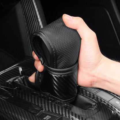 Car Automatic Universal Perforated Breathable Cowhide Side Opening Shift Cover, Style: A-Brown - Shift Knob by buy2fix | Online Shopping UK | buy2fix