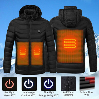 Winter Smart Electric Heating Hooded Jacket, Size:XXXXL(Black) - Down Jackets by buy2fix | Online Shopping UK | buy2fix