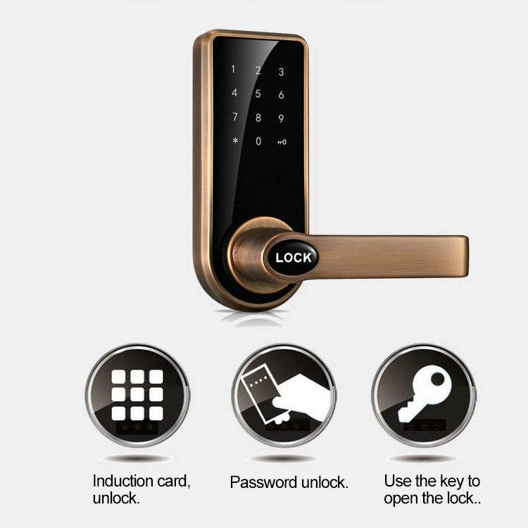 Password + Key + Sensor Card Zinc Alloy Red Bronze Electronic Door Lock Touch Screen Electronic Code Lock - Security by buy2fix | Online Shopping UK | buy2fix