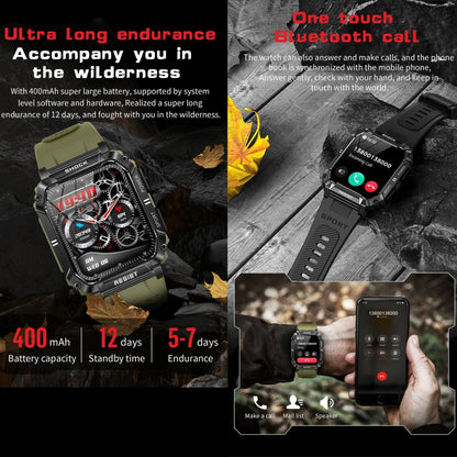 HAMTOD T3 1.95 inch Three Defenses Sport Smart Watch, Support BT Call / Sport Modes / Sleep / Heart Rate / Blood Oxygen / Blood Pressure Monitoring(Army Green) - Smart Wear by HAMTOD | Online Shopping UK | buy2fix