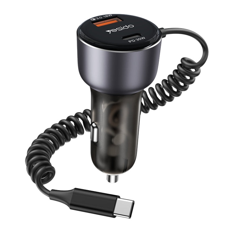 Yesido Y56 60W PD + QC3.0 Dual Port Car Charger with USB-C / Type-C Spring Data Cable - Car Charger by Yesido | Online Shopping UK | buy2fix