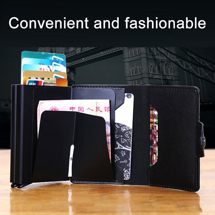 X-7 Antimagnetic RFID  Multi-functional Aluminum Crazy Horse Texture Leather Card Bag Wallet(Black) - Antimagnetic RFID Package by buy2fix | Online Shopping UK | buy2fix