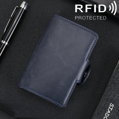 X-7 Antimagnetic RFID  Multi-functional Aluminum Crazy Horse Texture Leather Card Bag Wallet(Dark Blue) - Antimagnetic RFID Package by buy2fix | Online Shopping UK | buy2fix