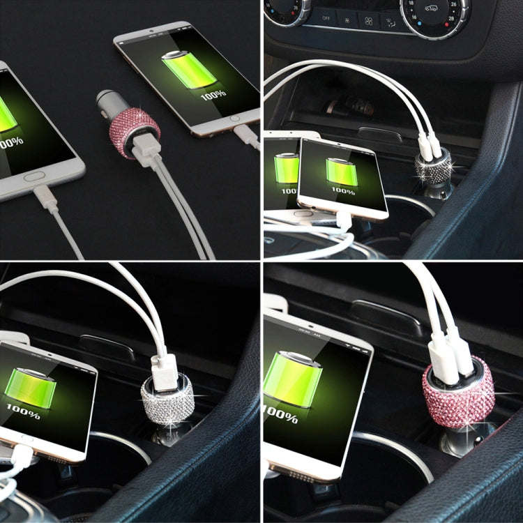 Car Diamond Aluminium Alloy QC3.0 Dual USB Quick Charger (Jet Black) - In Car by buy2fix | Online Shopping UK | buy2fix