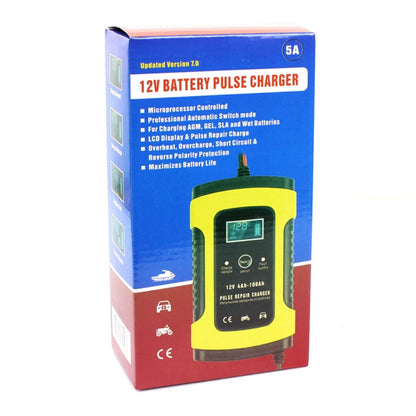 FOXSUR 12V 6A Intelligent Universal Battery Charger for Car Motorcycle, Length: 55cm, EU Plug(Yellow) - In Car by FOXSUR | Online Shopping UK | buy2fix