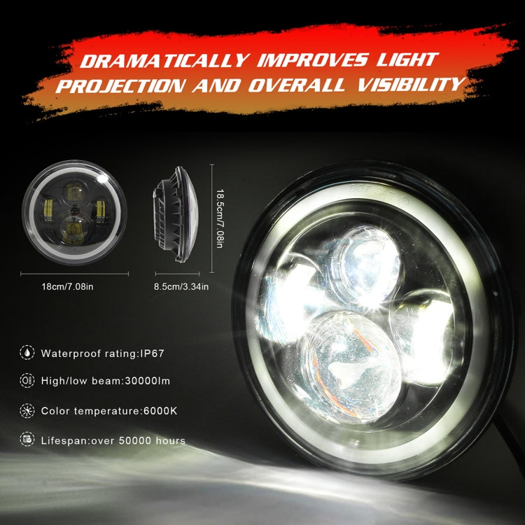 7 inch H4 / H13 DC 9V-30V 3000LM 6000K 30W IP67 4LED Lamp Beads Car Round Shape LED Headlight Lamps for Jeep Wrangler / Harley, with Angel Eye - Work Lights by buy2fix | Online Shopping UK | buy2fix