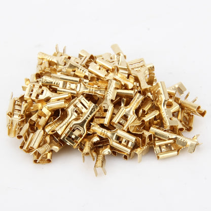 100 PCS 6.3mm Cable Spade Plug Connector Gold Plated Copper Cable Terminal DIY Terminal Connectors - In Car by buy2fix | Online Shopping UK | buy2fix