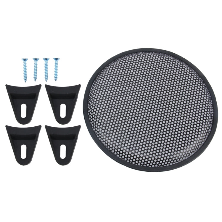 12 inch Car Auto Metal Mesh Black Round Hole Subwoofer Loudspeaker Protective Cover Mask Kit with Fixed Holder - In Car by buy2fix | Online Shopping UK | buy2fix