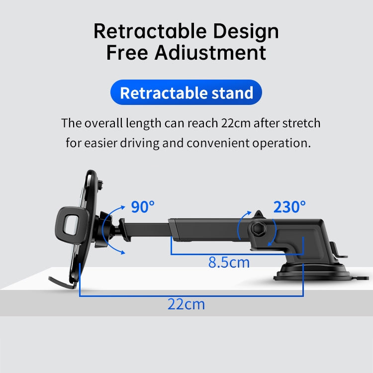 ROCK SPACE RAM0009 Suction Cup Retractable Rotating Mechanical Car Holder, Suitable for Phones within 66-102mm Width -  by ROCK | Online Shopping UK | buy2fix