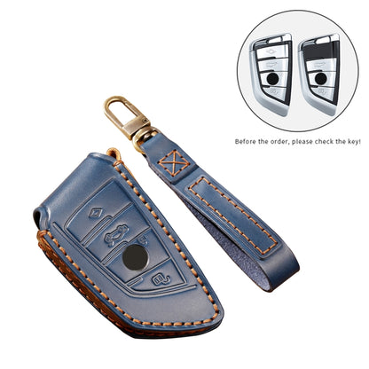 Hallmo Car Cowhide Leather Key Protective Cover Key Case for BMW Blade Style(Blue) - Car Key Cases by Hallmo | Online Shopping UK | buy2fix