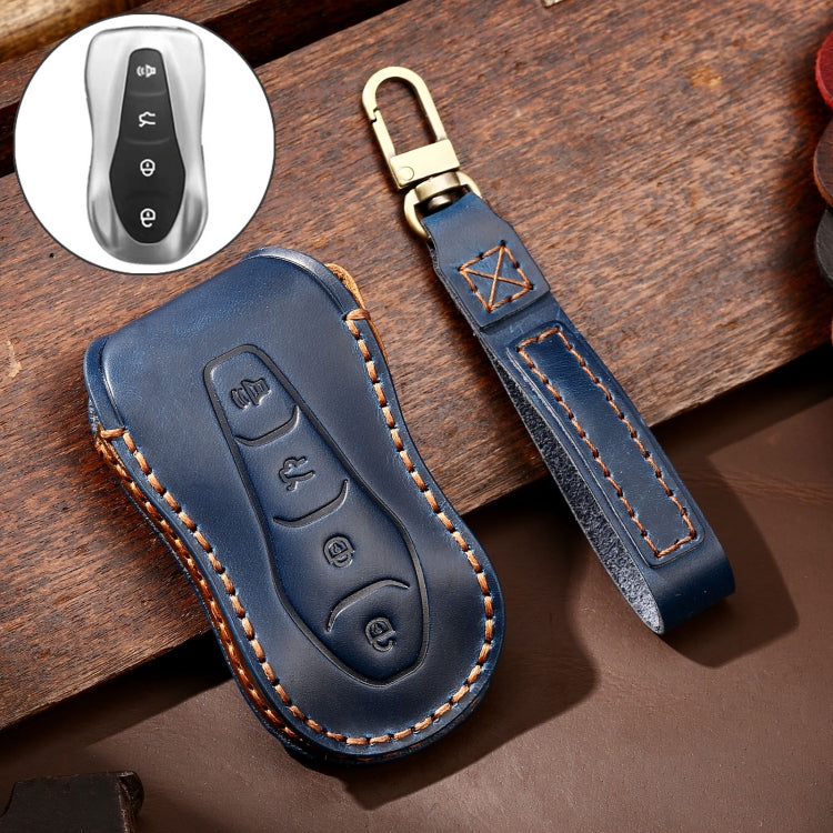 Hallmo Car Cowhide Leather Key Protective Cover Key Case for Geely Emgrand A Style(Blue) - Car Key Cases by Hallmo | Online Shopping UK | buy2fix