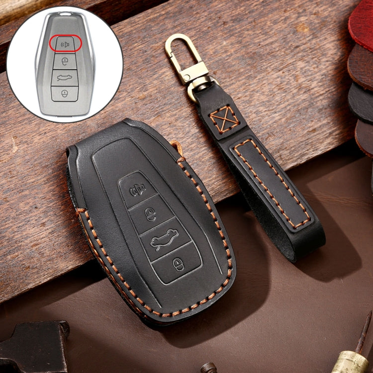 Hallmo Car Cowhide Leather Key Protective Cover Key Case for Geely Emgrand C Style(Black) - Car Key Cases by Hallmo | Online Shopping UK | buy2fix