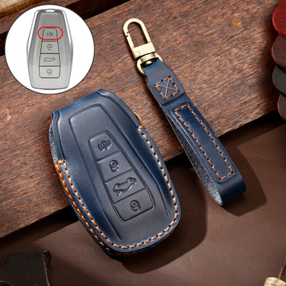 Hallmo Car Cowhide Leather Key Protective Cover Key Case for Geely Emgrand C Style(Blue) - Car Key Cases by Hallmo | Online Shopping UK | buy2fix