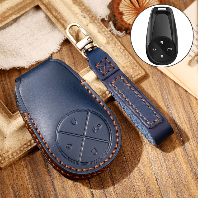 Hallmo Car Cowhide Leather Key Protective Cover Key Case for NIO ES6 / ES8(Blue) -  by Hallmo | Online Shopping UK | buy2fix